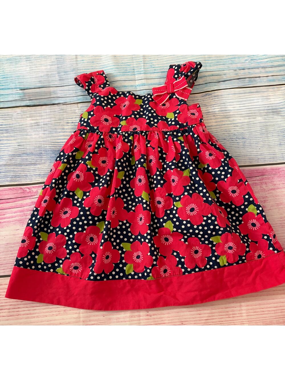 Gymboree Blooming Nautical Polka Dot Poppy Dress, Size 12-18 Months, EUC